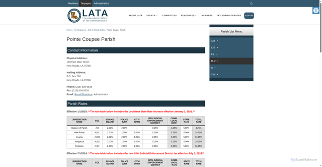 Security scan screenshot of https://lataonline.org/for-taxpayers/city-to-parish-index/pointe-coupee/