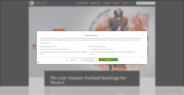 Security scan screenshot of https://football.pitcherlist.com/the-list-fantasy-football-rankings-for-week-8/