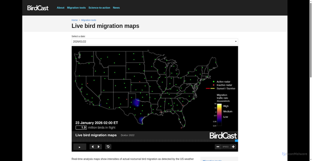 Security scan screenshot of https://birdcast.info/migration-tools/live-migration-maps/