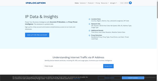 Security scan screenshot of https://ip2location.com