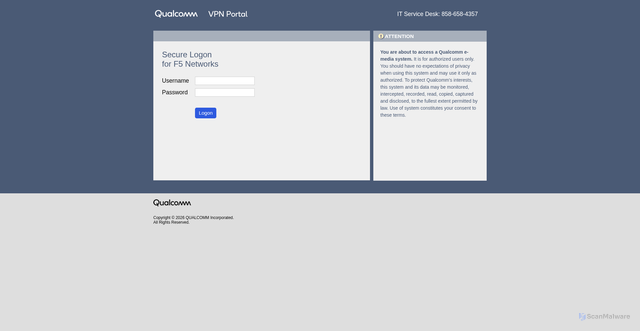 Security scan screenshot of https://cvpn-hyd.ras.qualcomm.com