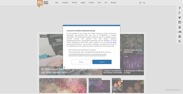 Security scan screenshot of https://partyscene.nl