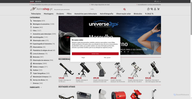 Security scan screenshot of https://astroshop.pt