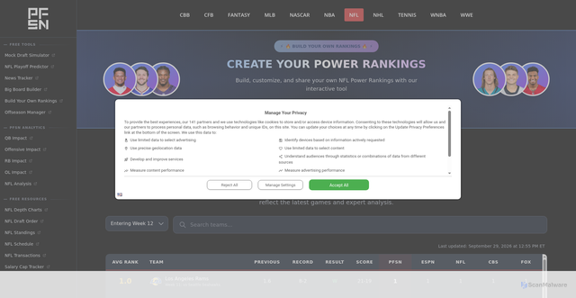 Security scan screenshot of https://profootballnetwork.com/nfl-power-rankings