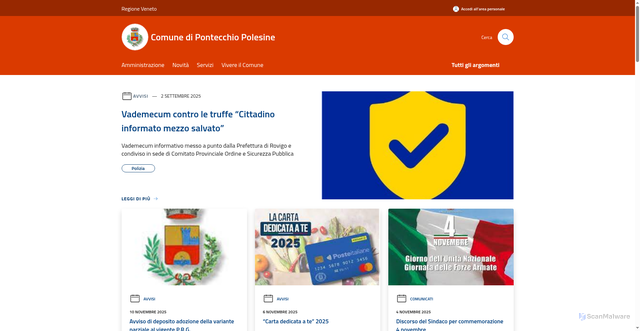 Security scan screenshot of https://www.comune.pontecchio.ro.it/it