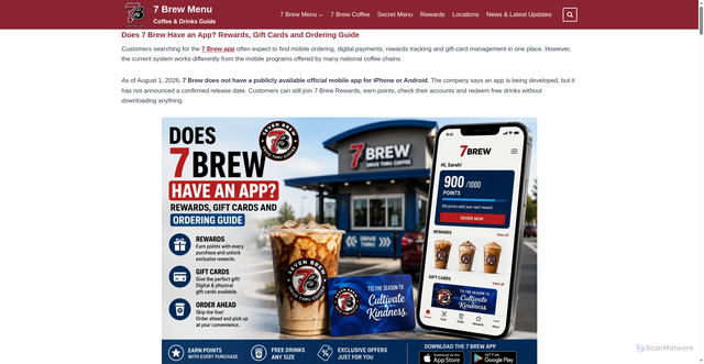 Security scan screenshot of https://sevenbrewmenu.us/does-7-brew-have-an-app/