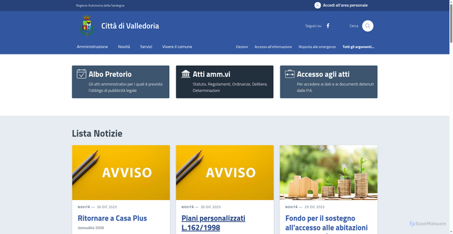 Security scan screenshot of https://comune.valledoria.ss.it/