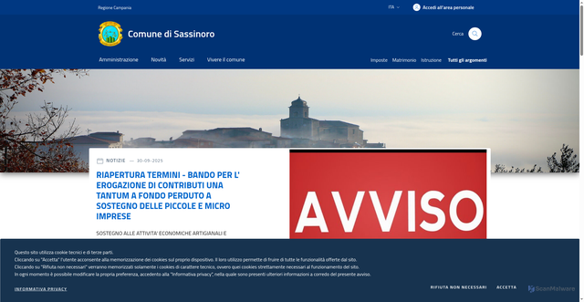 Security scan screenshot of https://www.comune.sassinoro.bn.it/