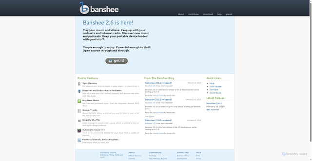 Security scan screenshot of https://www.banshee-project.org