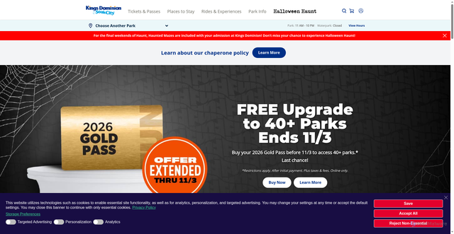 Security scan screenshot of https://www.kingsdominion.com/