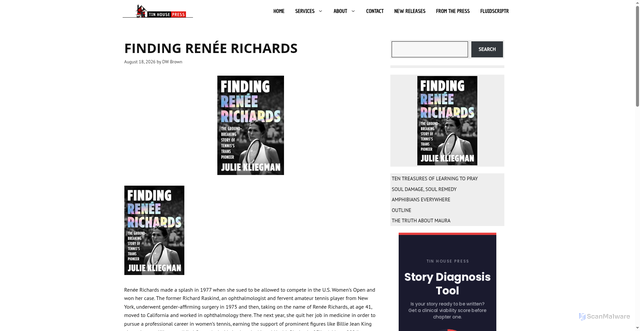 Security scan screenshot of https://tinhousepress.com/2026/08/18/finding-renee-richards/
