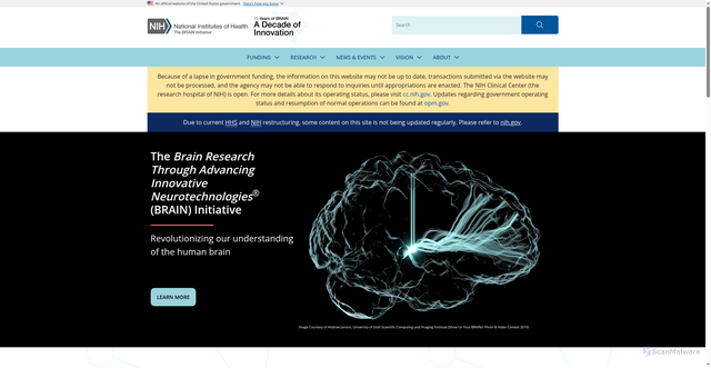 Security scan screenshot of https://braininitiative.nih.gov/