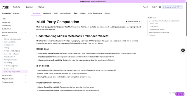 Security scan screenshot of https://metamask-docs-75mpj2s96-consensys-ddffed67.vercel.app/embedded-wallets/features/mpc/