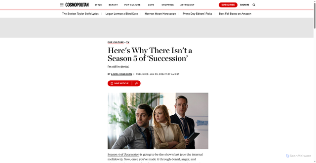 Security scan screenshot of https://www.cosmopolitan.com/entertainment/tv/a43359127/succession-season-5-news/