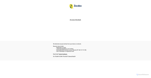 Security scan screenshot of https://www.zocdoc.com/doctor/michael-duarte-md-440313