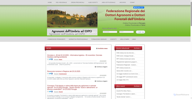 Security scan screenshot of https://www.agronomiforestaliumbria.it/ita/home/