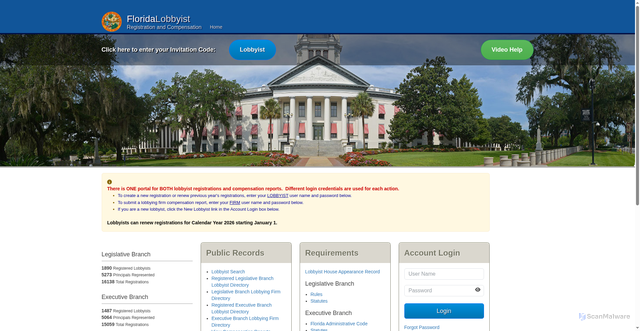 Security scan screenshot of https://floridalobbyist.gov/