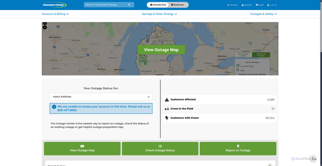 Security scan screenshot of https://www.consumersenergy.com/outages/outage-center