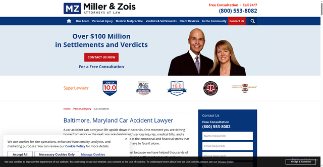 Security scan screenshot of https://www.millerandzois.com/car-accidents/