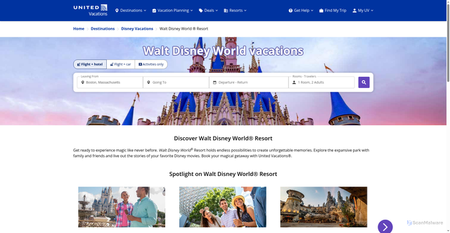 Security scan screenshot of https://vacations.united.com/destinations/disney-vacations/walt-disney-world-resort/