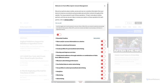 Security scan screenshot of https://frontofficesports.com