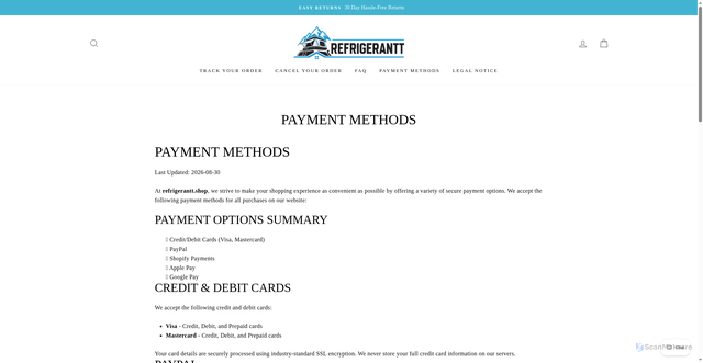 Security scan screenshot of https://refrigerantt.online/pages/payment-methods