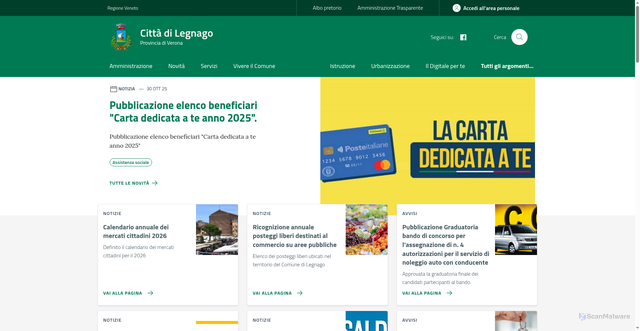 Security scan screenshot of https://www.comune.legnago.vr.it/