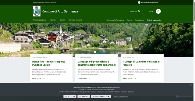 Security scan screenshot of https://www.comune.altosermenza.vc.it/it-it/home