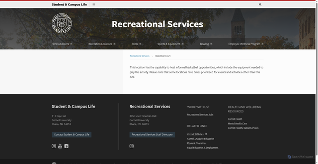 Security scan screenshot of https://scl.cornell.edu/recreation/amenities/basketball-court