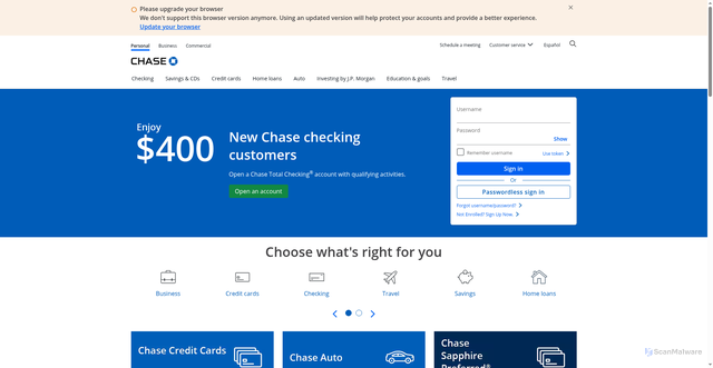Security scan screenshot of https://www.google.com/url?q=https://www.chase.com