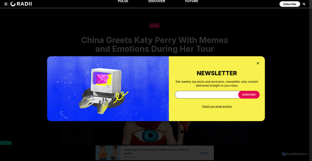 Security scan screenshot of https://radii.co/article/katy-perry-to-china-after-10-years-with-memes