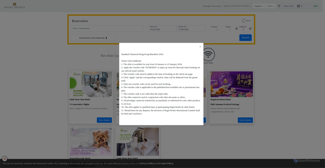 Security scan screenshot of https://www.booking.regalhotel.com/?cid=_xV_piC3Cmw%3D