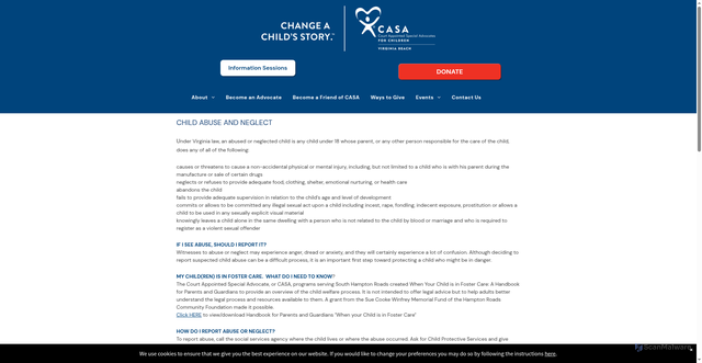 Security scan screenshot of https://www.virginiabeachcasa.org/child-abuse-and-neglect