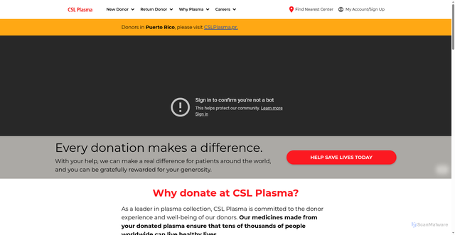 Security scan screenshot of https://cslplasma.com