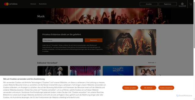 Security scan screenshot of https://www.priceless.com/music