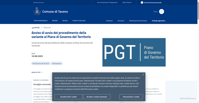 Security scan screenshot of https://www.comune.taceno.lc.it/
