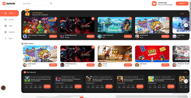 Security scan screenshot of https://aptoide.com