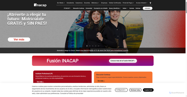 Security scan screenshot of https://inacap.cl