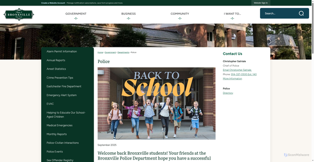 Security scan screenshot of https://www.villageofbronxville.gov/209/Police