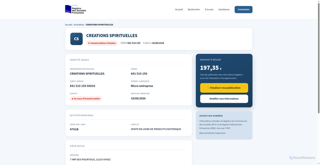 Security scan screenshot of api.xn--registre-entreprise-franaise-bqc.fr