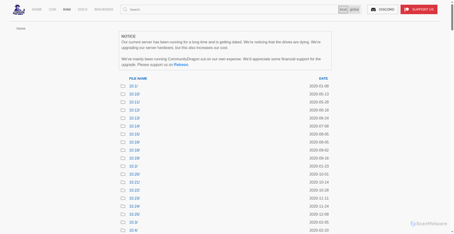 Security scan screenshot of https://raw.communitydragon.org