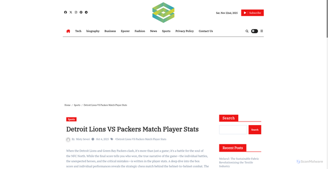 Security scan screenshot of https://eporer.co.uk/detroit-lions-vs-packers-match-player-stats/