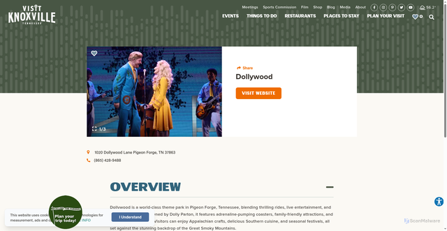 Security scan screenshot of https://www.visitknoxville.com/listing/dollywood/3445/