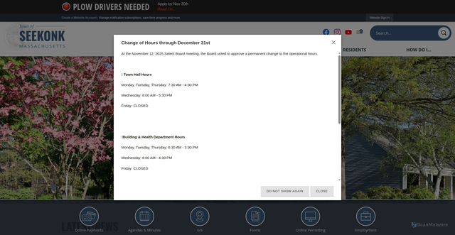 Security scan screenshot of https://seekonk-ma.gov/