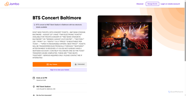 Security scan screenshot of https://jambo.app/event/LDoco8BgDfCieeYfBvT4zS