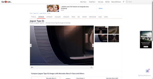 Security scan screenshot of https://www.cartrade.com/jaguar-cars/type-01/images/interior/type-01--795499/