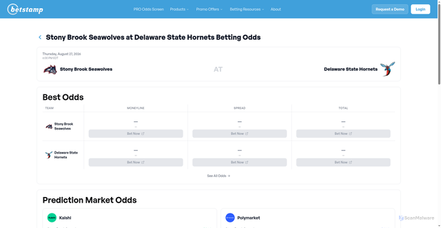 Security scan screenshot of https://www.betstamp.com/betting/ncaaf/317074/stony-brook-seawolves-vs-delaware-state-hornets