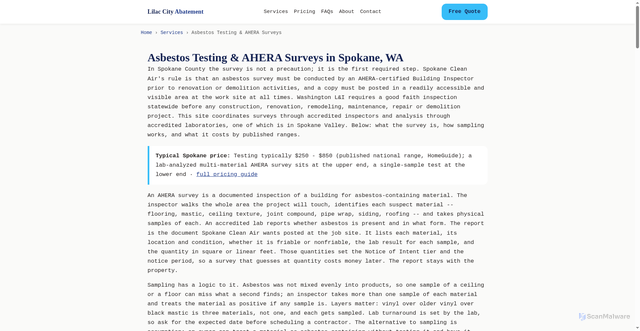 Security scan screenshot of https://asbestosabatementspokane.com/asbestos-testing-surveys