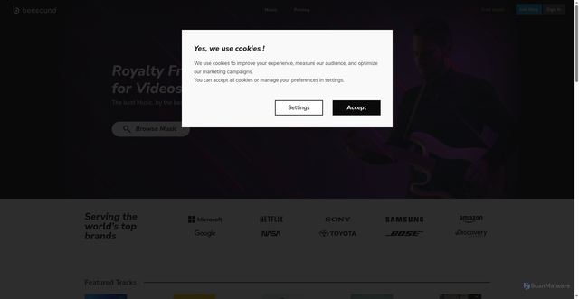 Security scan screenshot of https://www.bensound.com/