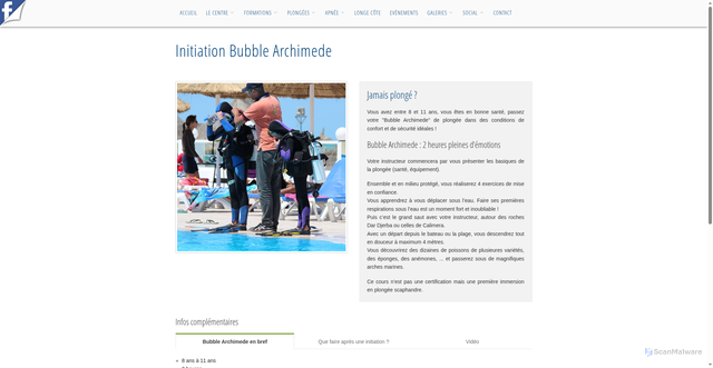 Security scan screenshot of http://djerba-plongee.fr/index.php?page=formation-bubble-archimede